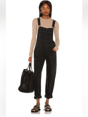 We The Free Ziggy Denim Overalls Straight Leg Black Size Small